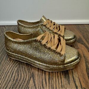 Mini Melissa gold glitter jelly sneakers size 2 NWOB